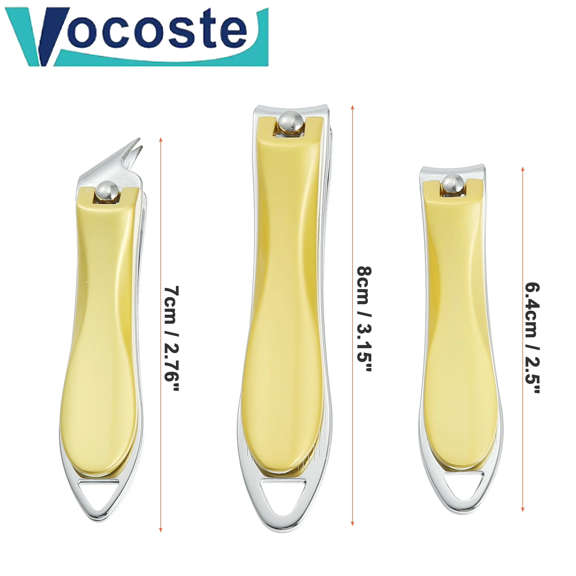 VOCOSTE Nail Clippers Suit 3Pieces Nail Clippers Nail Scissors Fold Toenail and Slant Edge Clippers Manicure Nail File Tools