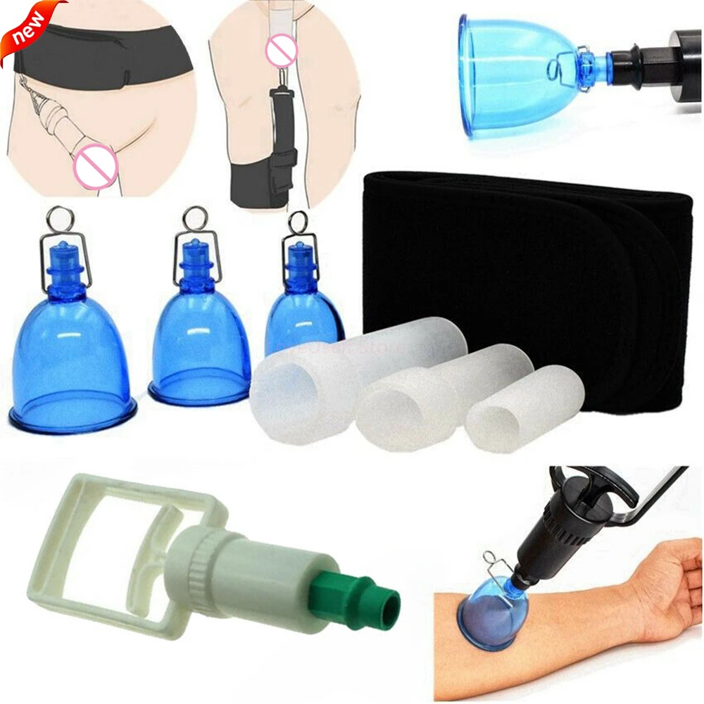 Male Penis Extender Vacuum Cup Set Glans Extension Silicone Sleeve Stretcher Pump Hanger Enlargement Adult Product For Men Tools