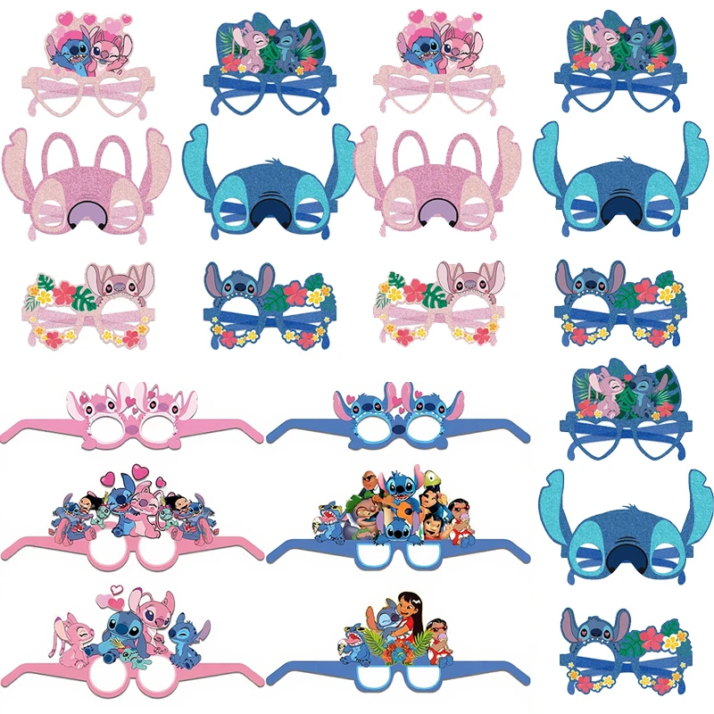 12/36 قطعة ليلو وستيتش الطرف الديكور تأثيري الدعائم ورقة نظارات أقنعة صور الأطفال الاطفال عيد ميلاد سعيد لوازم الحفلات