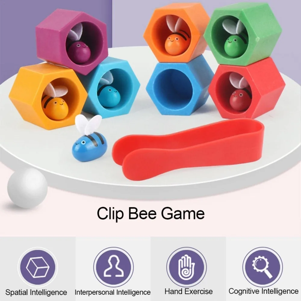 New Sturdy Wooden Honey Bee Toy Eco-Friendly Colorful Wooden Bee Hive Game Reallistic Educational Toy Bee Hive Matching Puzzle