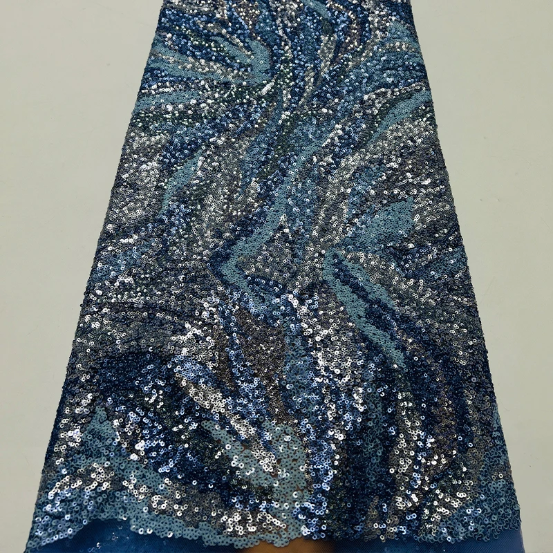 French luxury tulle fabric tulle fabric African high-quality colored sequined striped sequin embroidered lace fabric dress