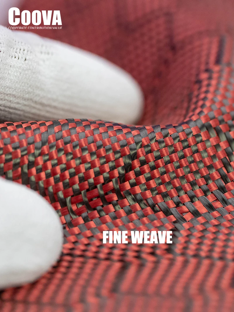 F207 COOVA 3K Red &Carbon Fiber Cloth Honeycomb Football Pattern Tela Fibra De Carbono Carbon Kevlar Fiber Fabric Jacquard Lotes