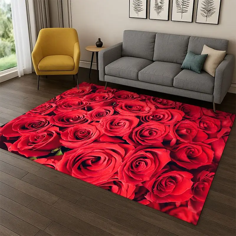Romantic Rose Flower Daisy Cartoon Carpet Rug for Bedroom Living Room Sofa Playroom Doormat Home Decor,Kid Area Rug Non-slip