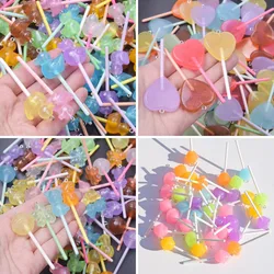 10pcs/Lot Bling Glitter Heart Round Duck Bear Flower Lollipop Charms For Jewelry Making Kawaii 3D Resin Pendant Earring Keychain