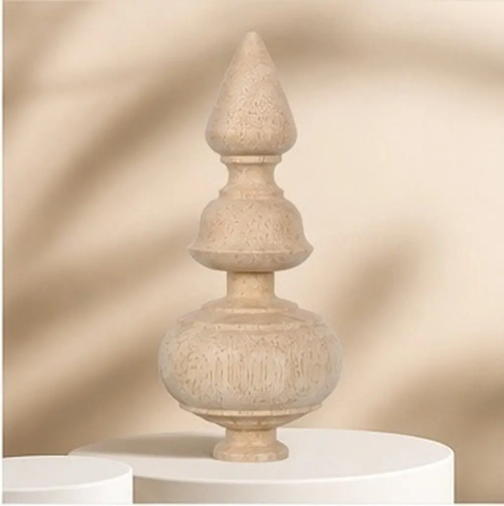 Unfinished Solid Wood Post Finial Vintage Design Decorative Staircase Bedpost Topper Wood Carved Finials for Handrail Railing
