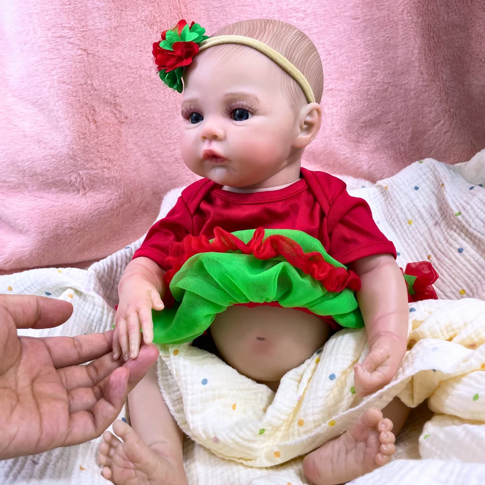 MRB 18인치 메도우 리본 베이비돌 신생아 사이즈 풀 비닐 바디 여자아이 세탁 가능 3D 피부 가시혈관 인형 크리스마스 선물 장난감