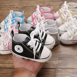 Yibubu scarpe da bambino nere Bling Canvas Infant neonate scarpe Sneaker stringate suola morbida antiscivolo Toddler First Walkers