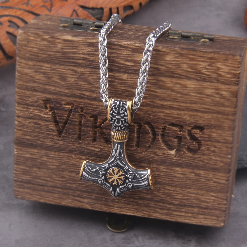 dropshipping 1pcs thor's hammer mjolnir pendant necklace viking scandinavian norse viking necklace with stainless steel chain