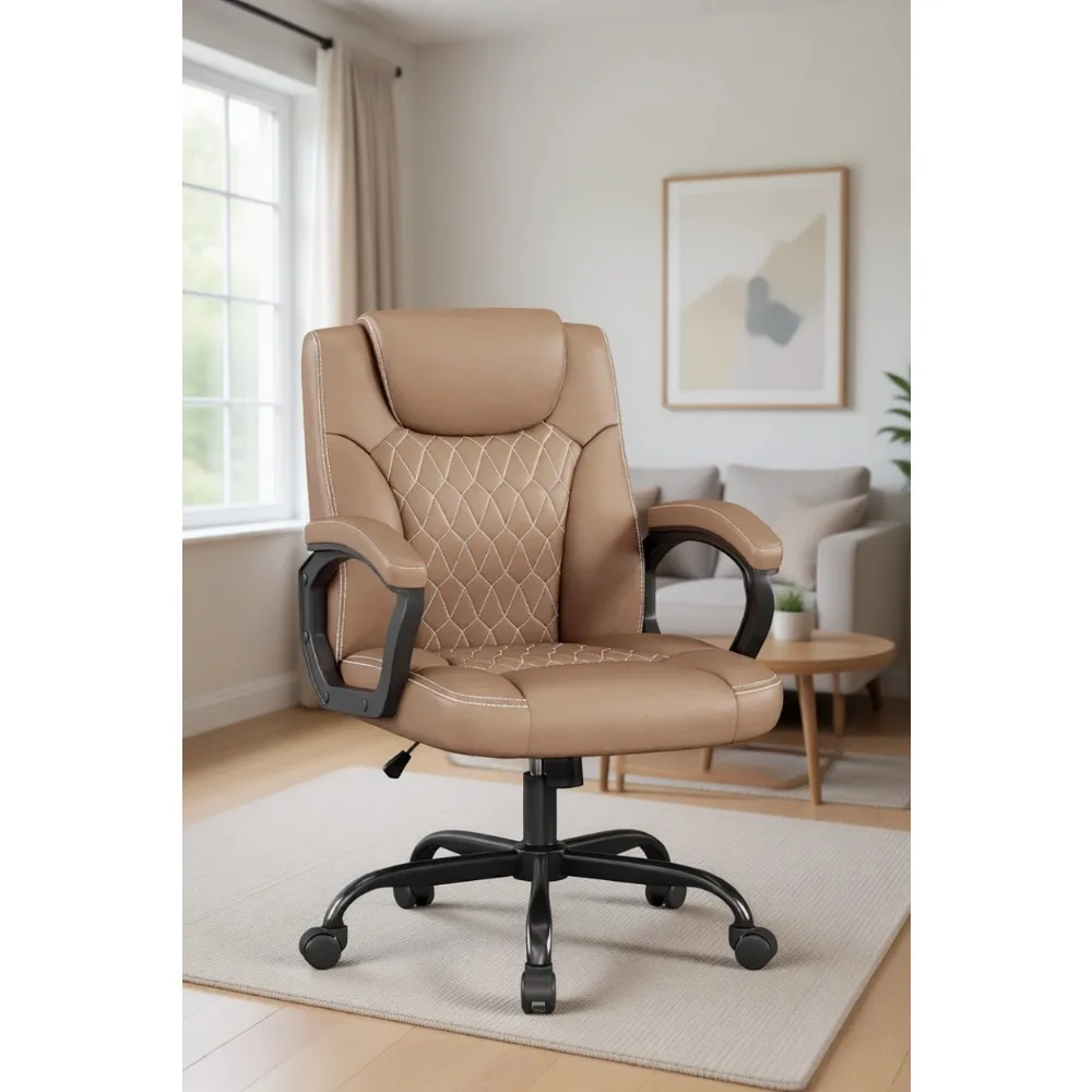 Executive Ergonomic Office Chair with Comfortable PU Leather, Adjustable Height, Fixed Armrests, and Swivel Wheels