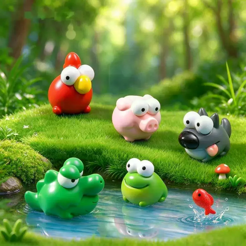 Cute Big Eye Mini Animal Figurines 5Pcs Micro Landscape Ornaments for DIY Potted Plant Desktop Decor