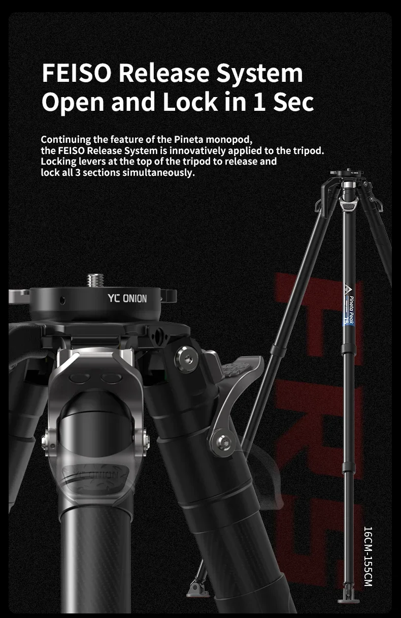 YC Heavy Payload Onion 75mm Bowl Pineta Peak Low Angle Central Shaft Column Carbon Fiber One-Step Camera Photo Video Tripod