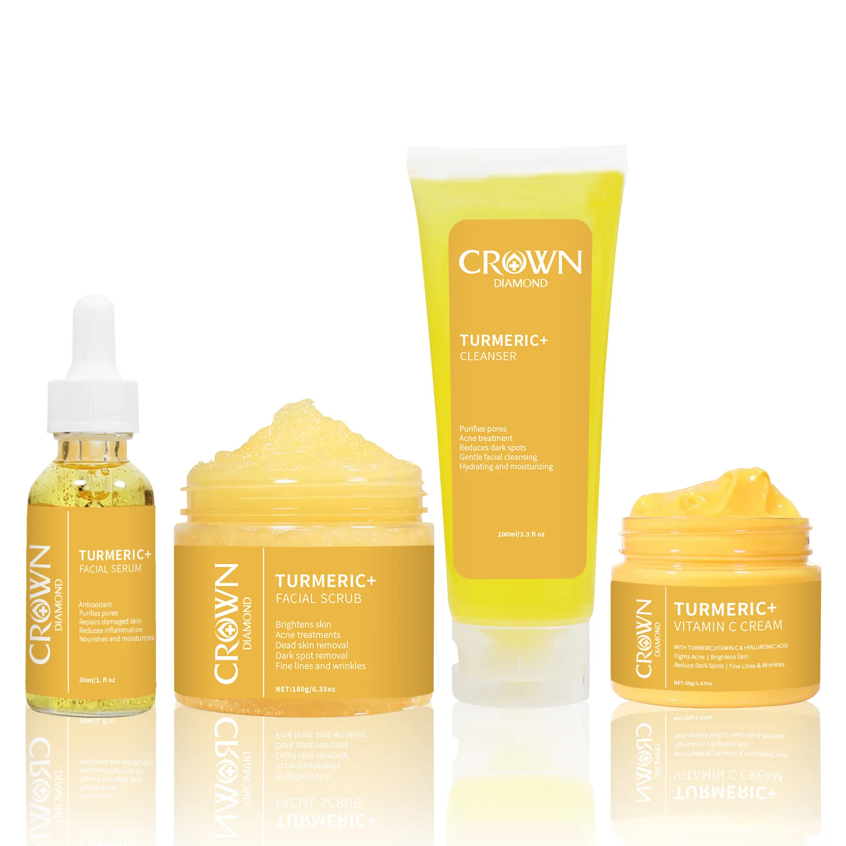 Kit de soins de la peau au curcuma avec acide hyaluronique et vitamine C pour le nettoyage du visage et la réduction déformable, produits de beauté naturels