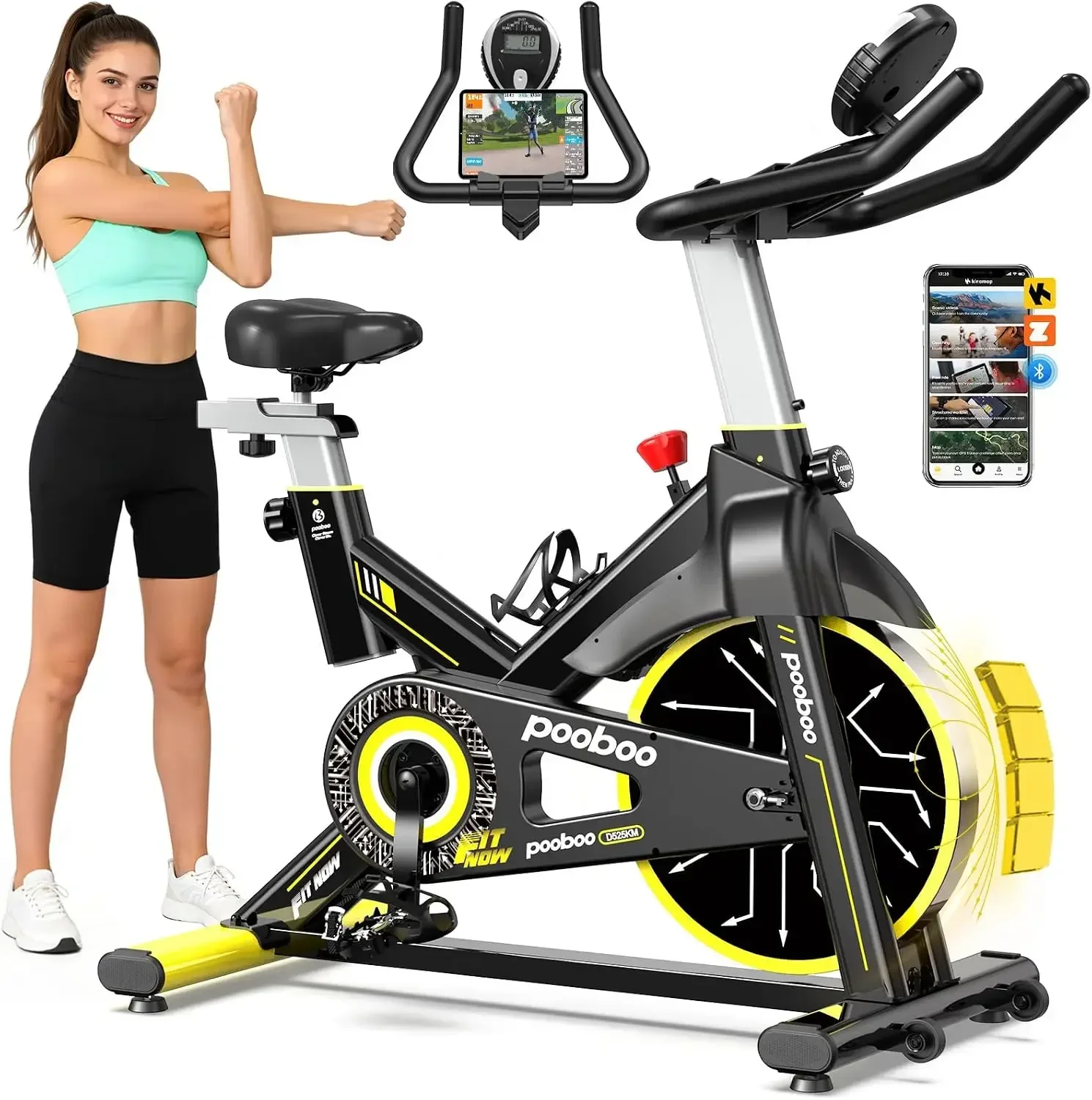 Indoor Magnetic Cycle Quiet Home Exercise Bike Tablet Mount LED Display Fitness Courses Weight Loss Heavy Capacity