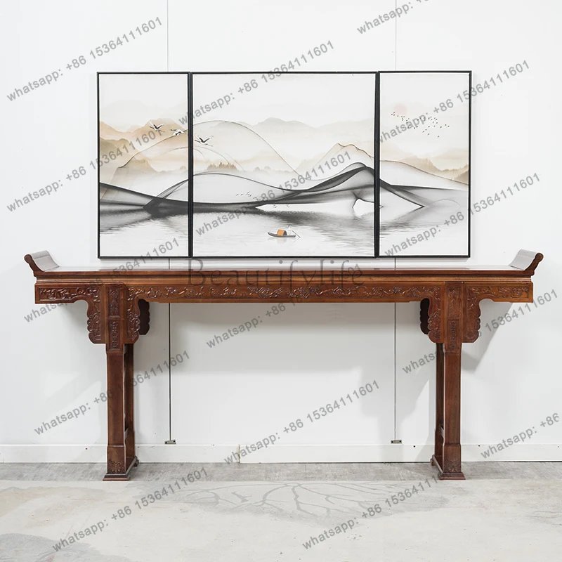 New Chinese-style Zhongtang six-piece solid wood furniture Taishi chair Eight Immortals God of Wealth offering table
