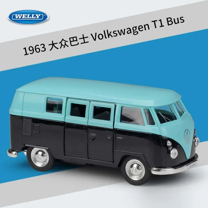 WELLY 1:36 Volkswagen 1963 T1 Bus Pull Back Car Scale Classic VW Metal Model Car Diecast Alloy Toy Car For Kids Gifts B148