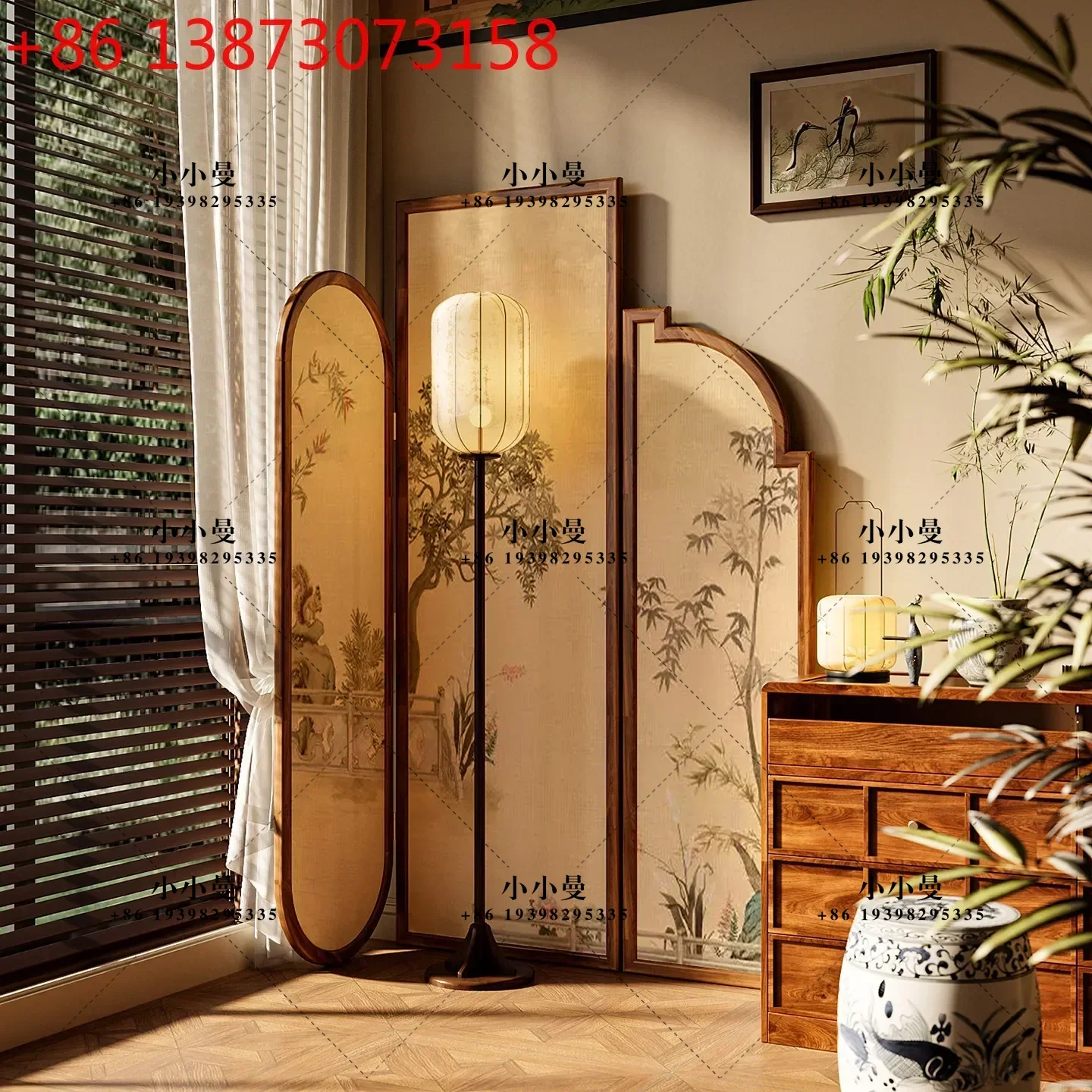 Song-style aesthetics, living room entrance, entrance partition, movable tea room, antique office decoration folding screen