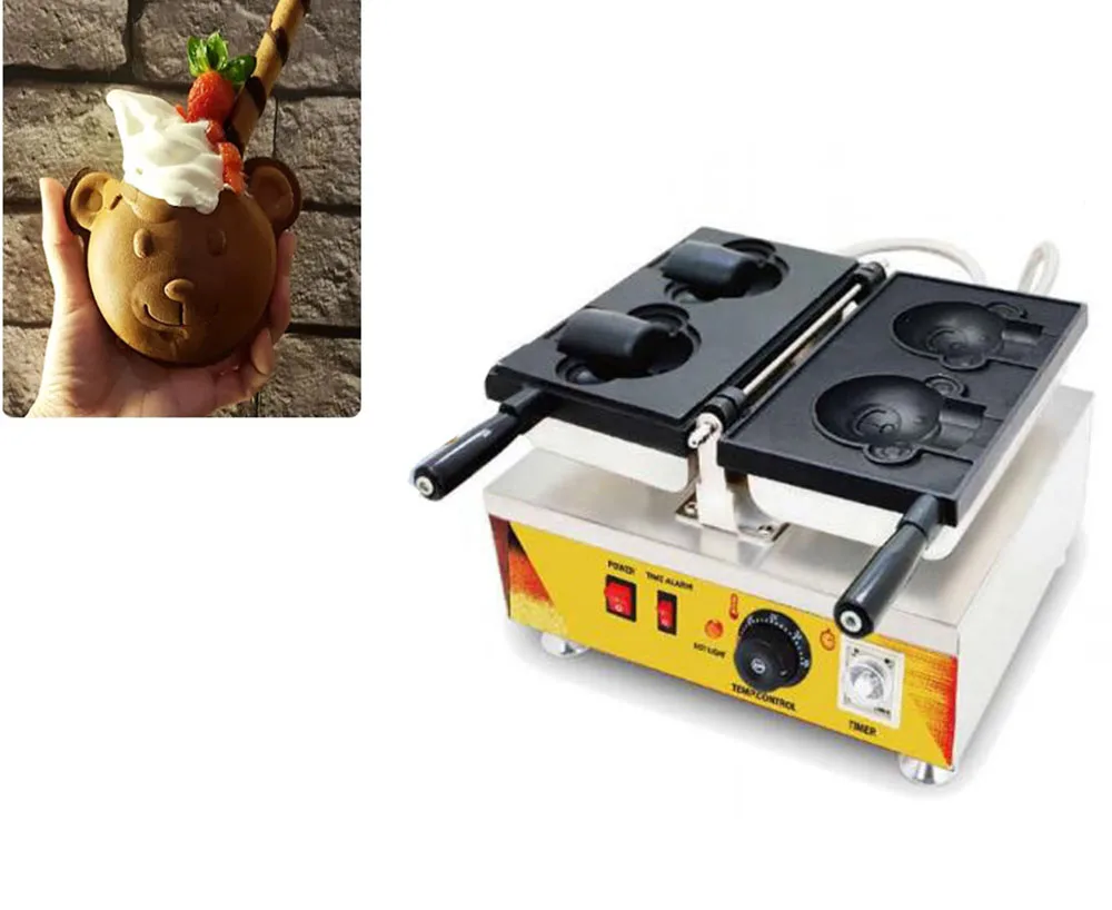 open mouth 2 bear shape taiyaki fish waffle machine ice cream cone waffle maker