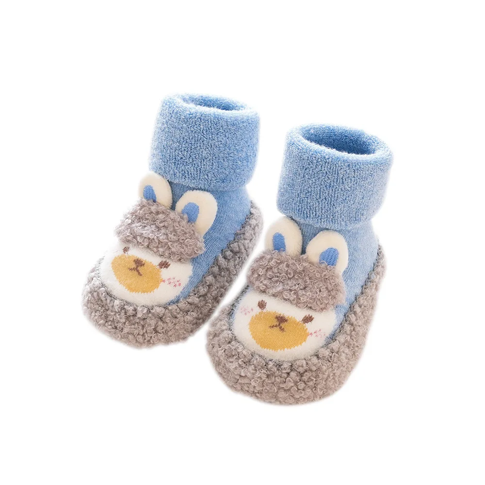 4 pairs/Cartoon Baby Socks with Non-slip Thickened Plush Sole