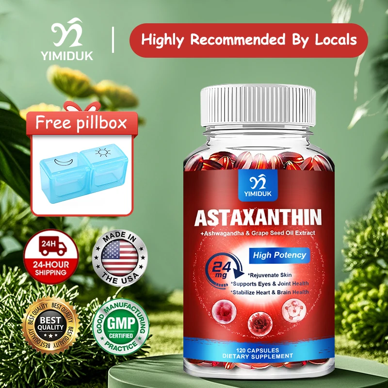 

Yimiduk Natural Astaxanthin 24mg Supplement for Skin Beauty & Anti-Aging Super Antioxidant Improve Skin Elasticity & Glow