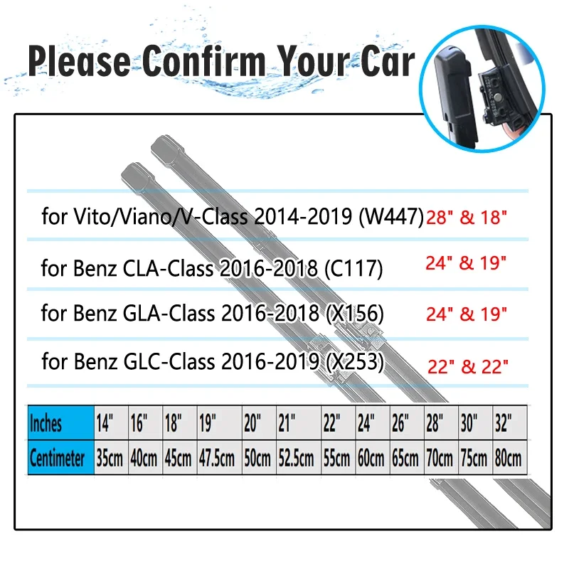 For Mercedes Benz A B C E V CLA GLA GLC Vito Class Car Accessories W176 W246 W205 W213 S213 W447 C117 X156 X253 Car Wiper Blades