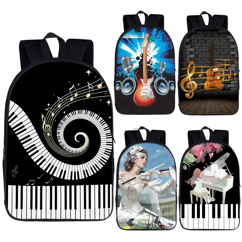 Mochila de Piano/guitarra/nota musical para hombres y mujeres, bolsa de viaje para niños, mochilas escolares para adolescentes, niños y niñas