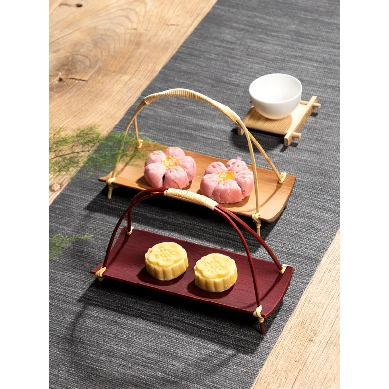 Handmade bamboo handle fruit basket, refreshment center, living room home, tea ceremony Chinese creative basket