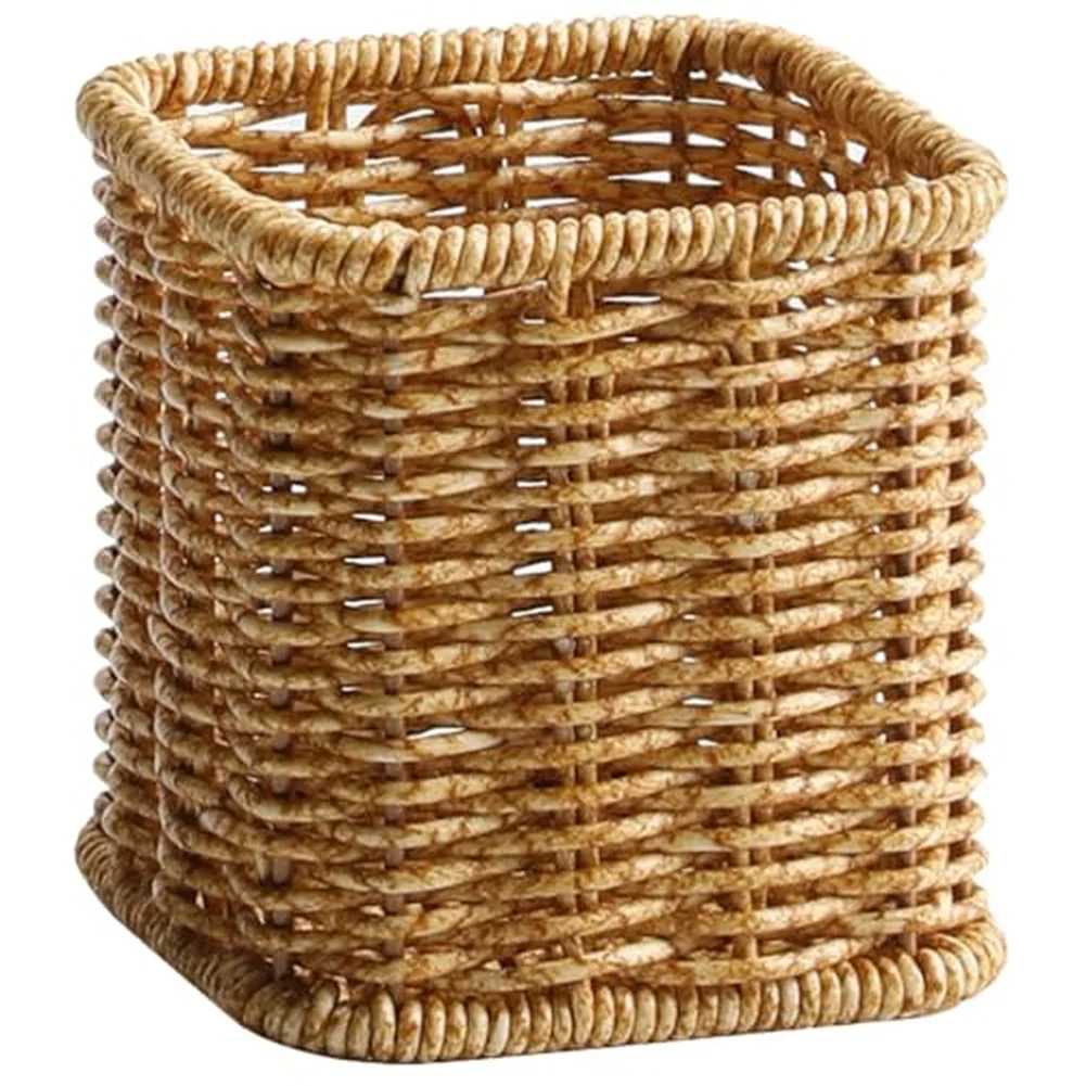 

Держатель для ручек из ротанга для домашнего офиса, многофункциональный органайзер для принадлежностей, декоративная полка, подставка для кистей для макияжа, экологичный дизайн