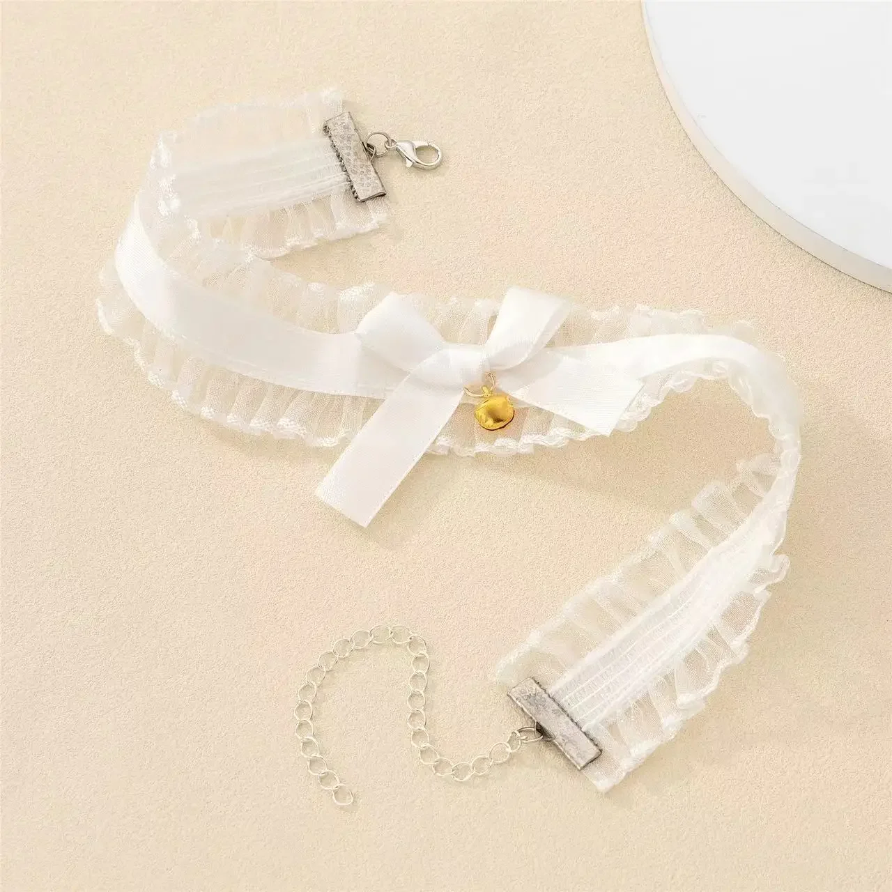 Punk Harajuku Simple Individuality Fashion Sex appeal Bow Lace Bell Pendant Clavicle Neck accessory Neck strap  Choker