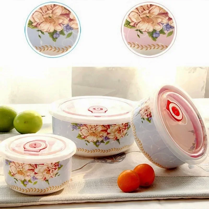3pcs set, bone china lunch box, vintage floral design, for packed lunch, porcelain food container, fridge food storage container