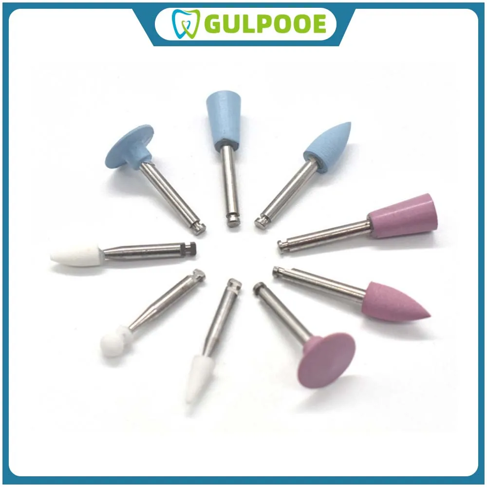 GULPOOE 9pcs/Set Dental Polishing Kit Ra 0309 Rubber Polisher Low Speed Handpiece Contra Angle Resin Sanding Polishing Set