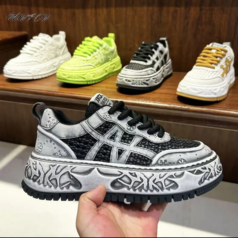 

Кроссовки, повседневные мужские дизайнерские туфли на мягкой подошве, модная кожаная дышащая спортивная обувь на плоской платформе с увеличенной высотой