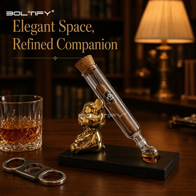 Glass Cigar Tubes Humidor Set Cigar Flavor Infuser Ball Base & Wooden Plug Bear-shaped design Cigar Incense Glass Tube Set