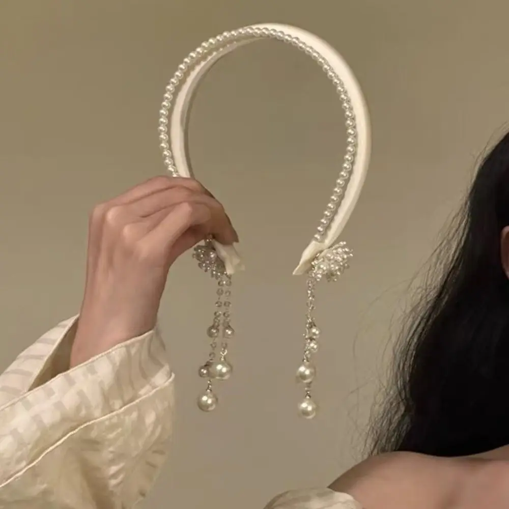

New Cloth Pearl Hair Band Handmade Cute Tassel Headband Styling Tools DIY Hair Hoop Women Girl
