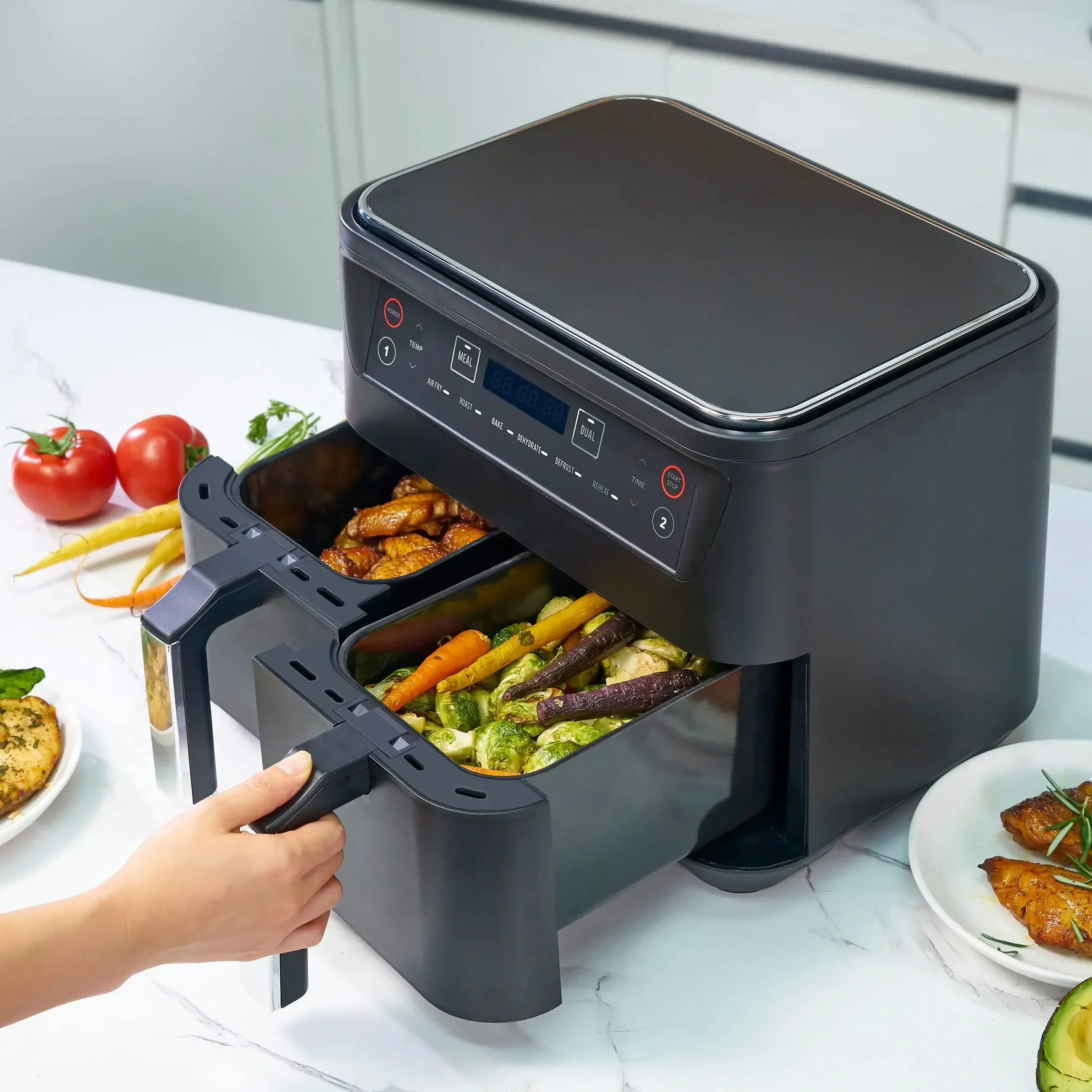 9L Dual Air Fryer Touch Screen Electric Multi Function Food Grade Stainless Steel Black Household Fryer for Cooking Fries