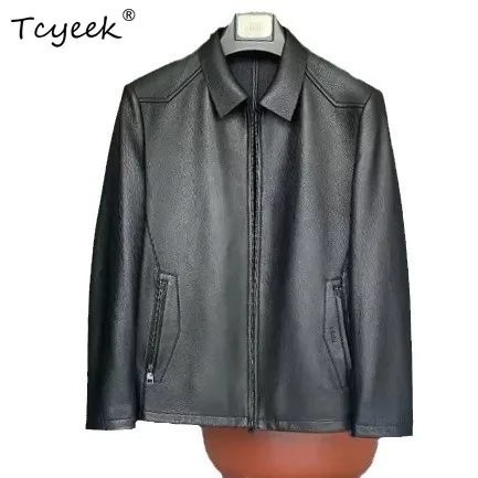 Tcyeek Real Leather Jacket Men Deer Pattern Goatskin Coat Autumn Clothes Business Casual Mens Jackets Trendy Jaqueta De Couro