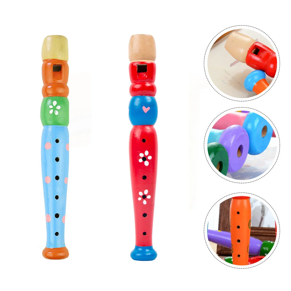 2 Pcs Toy 6 Hole Piccolo Infant Children’s Toys Wooden Enlightenment Cartoon