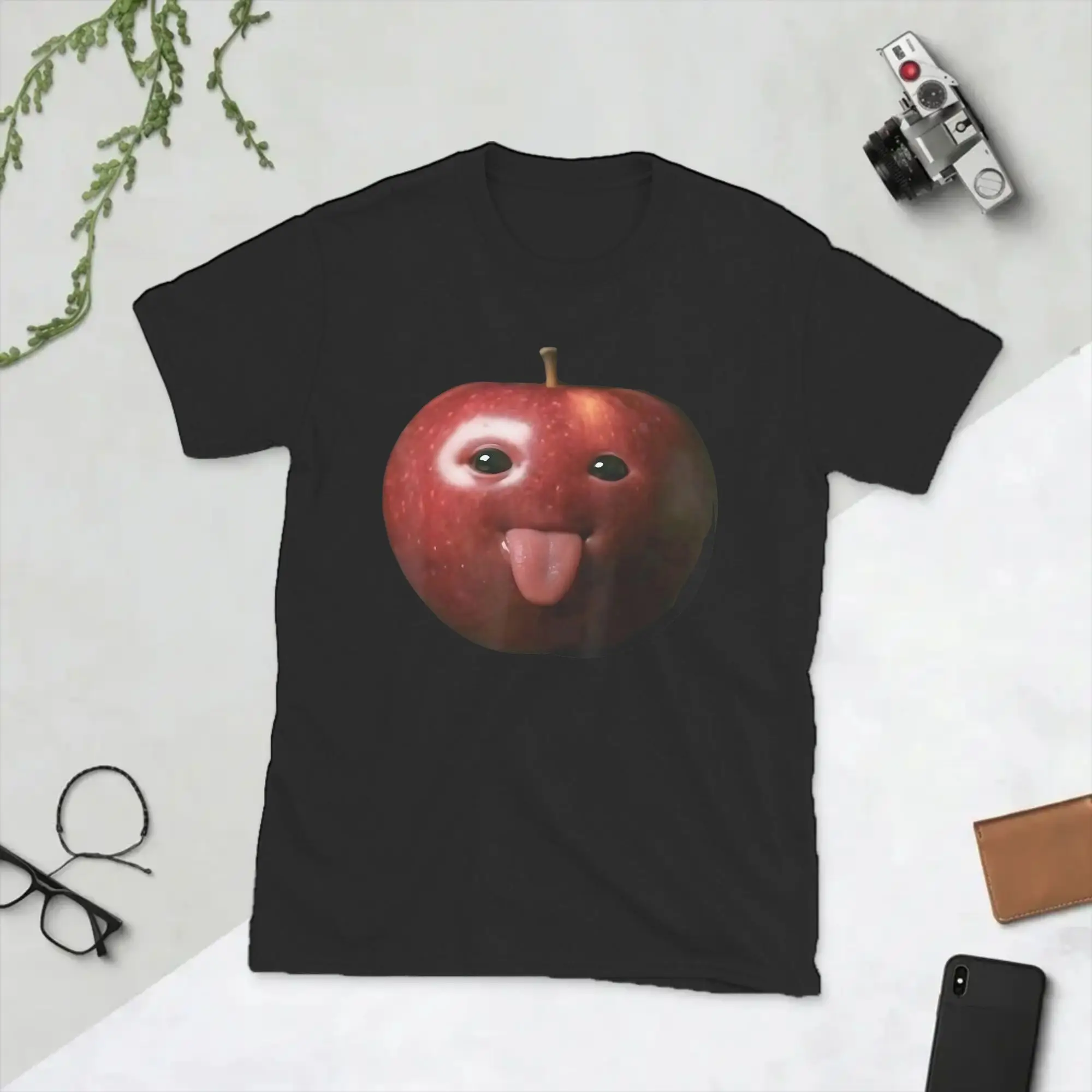 Funny Silly AI Apple Gen Z Meme T-Shirt for Men  Fun Pure Cotton Tee Shirt Round Collar Short Sleeve T Shirts Graphic Printed