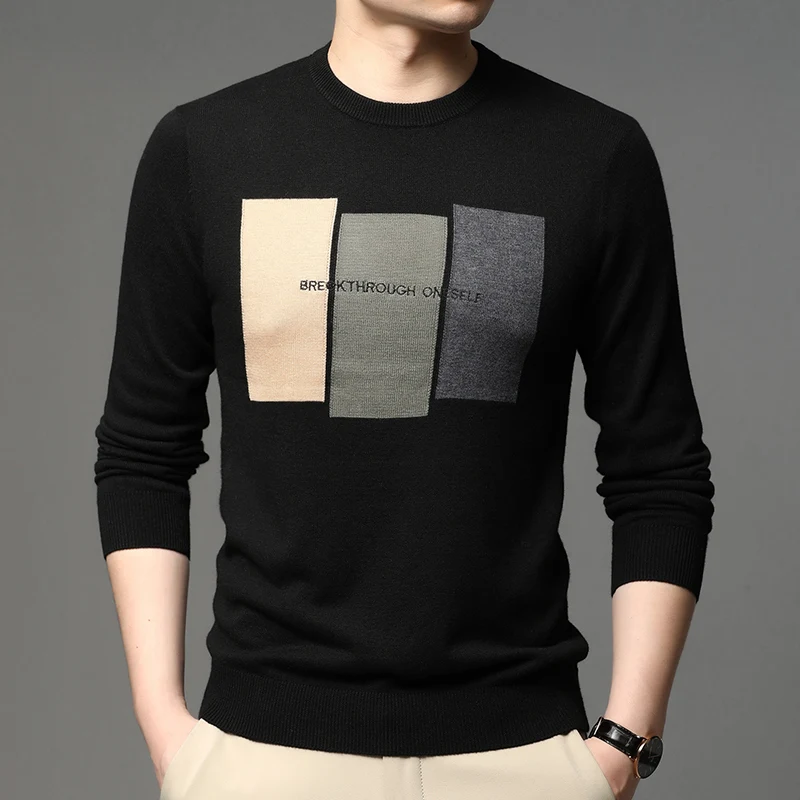 

High end brand fashionable jacquard knitted men's sweater 2024 autumn and winter new warm thick personalized casual pullover