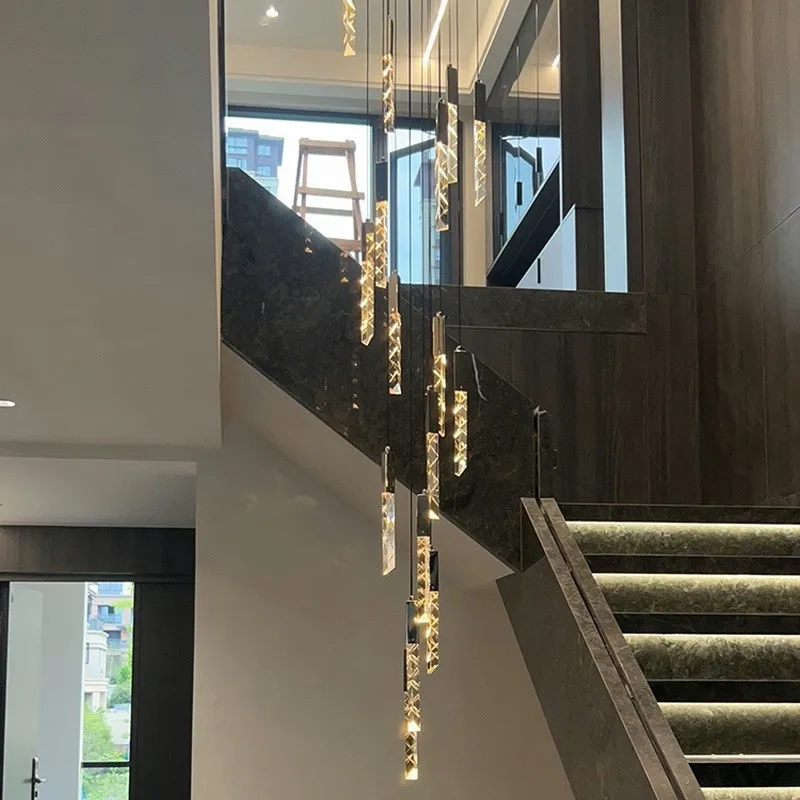 

Современная светодиодная люстра K9 Кристалл Хром Дуплекс Лестница Лофт Подвесные светильники Гостиная кухня Отель Потолочные подвесные светильники Роскошные