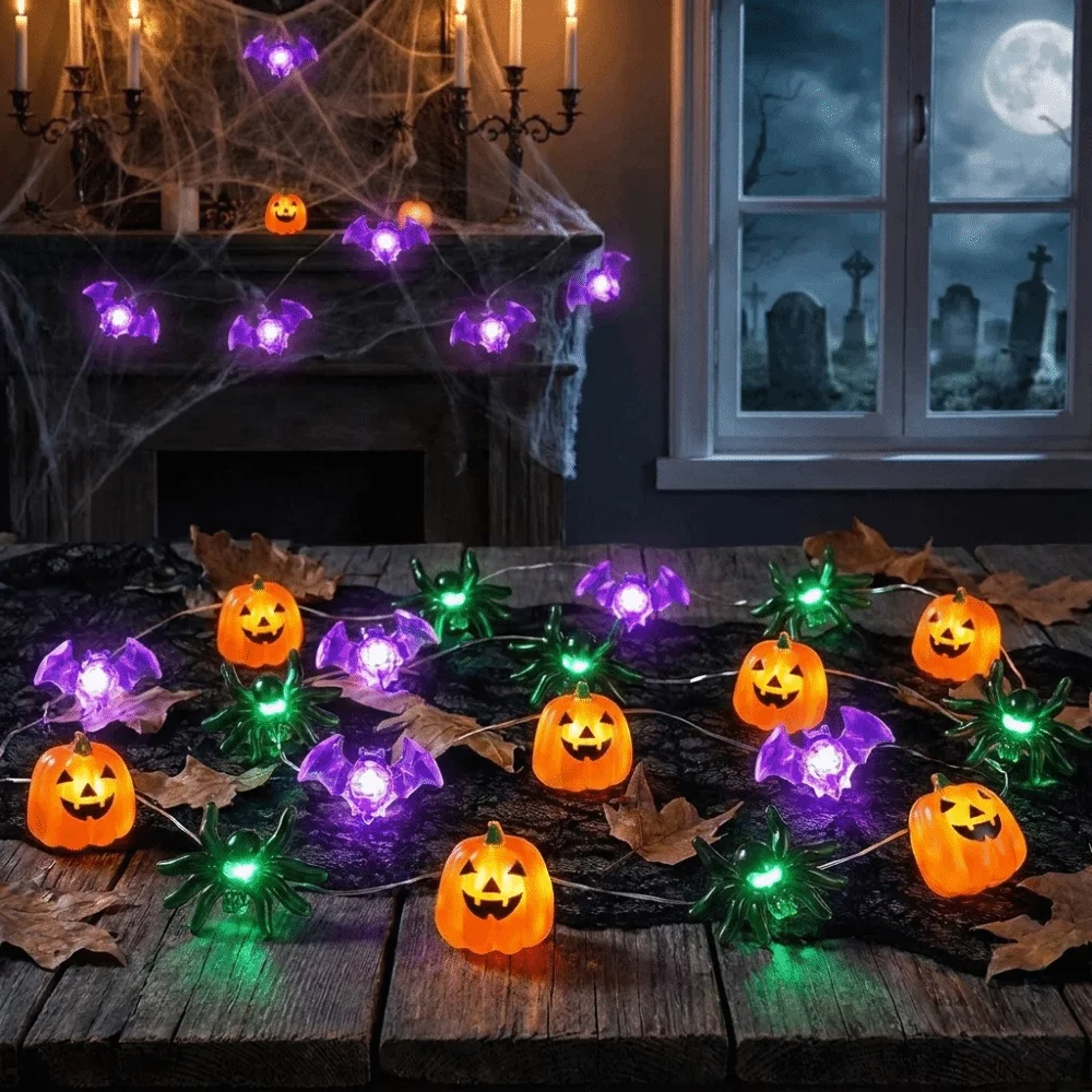 Battery Powered Halloween Party Lights Ghost Pumpkin LED String Lights Mixed Style Indoor Decorative Light String