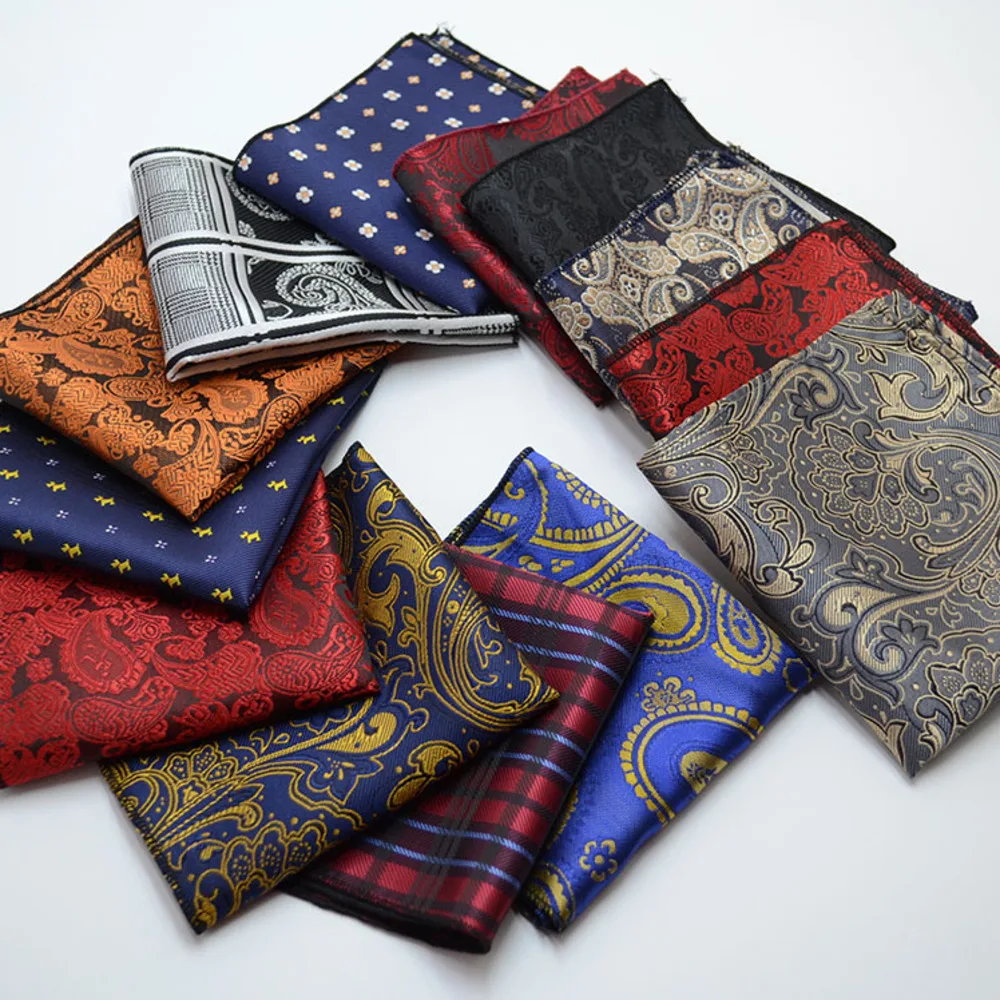 Classic Men's Pocket Square Polyester Paisley Plaid Handerchief Wedding Business Suit Shirt Pocket Towel Hanky Ties Accessories