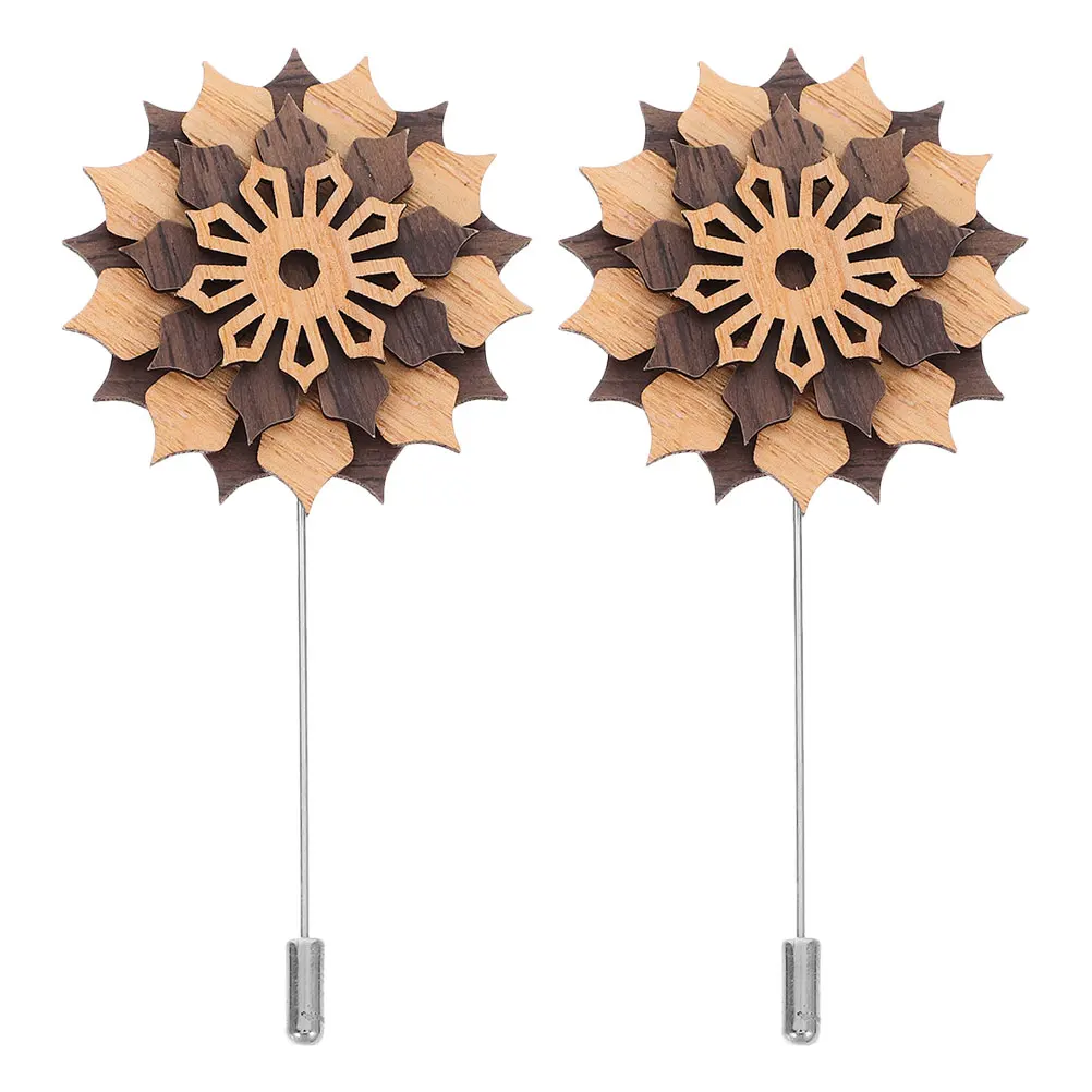 

2pcs Wooden Brooch Flower Lapel Pin Korean Style Pearl Decor Alloy Stick Boutonniere Suit Costume Accessory Durable for Clothes