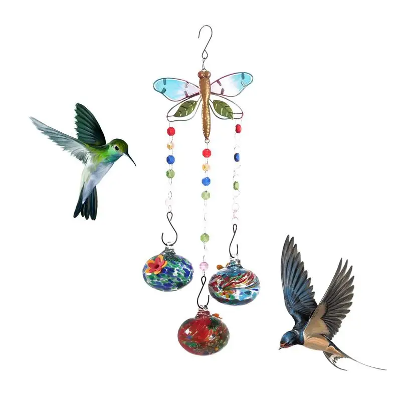 Wind Chimes Hummingbird Feeders Glass Outdoor Garden Bird Feeder Hanger Suspension Design Bird Feeding Tool for Garden Porch