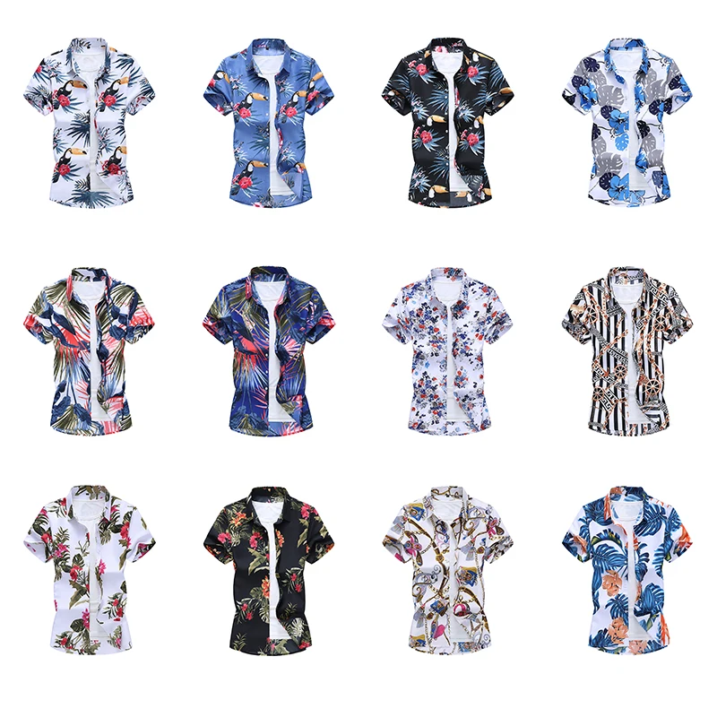 

Summer Chain Print Men's ort Sve Floral irt Large Size Stand Fit Youthful Sle Color Woven Fabric No Brand