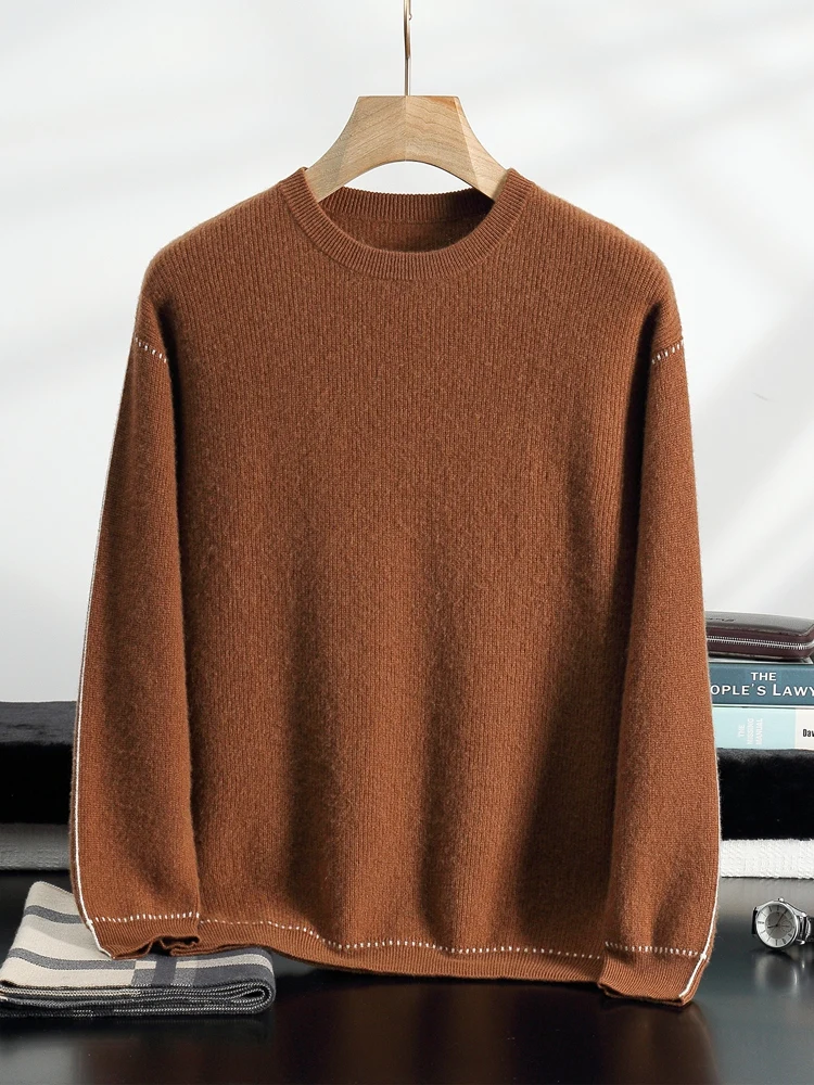 Men's 100% Cashmere Thick Sweater O-neck Pullovers Autumn Winter Soft Warm Long Sleeve Jumper Cashmere Knitwear Male Clothing