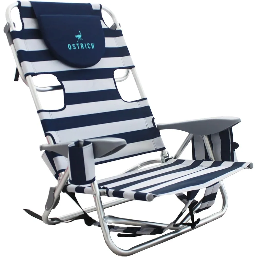

Deluxe On-Your-Back Backpack Reclining Beach Pool Camping Chair, Striped