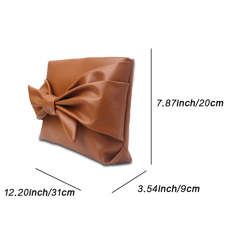 Women's Bag with Bowknot PU Leather Solid Color Zipper Messenger Bag Purse Fashion Ladies Commuter Large Capacity Clutch Handbag