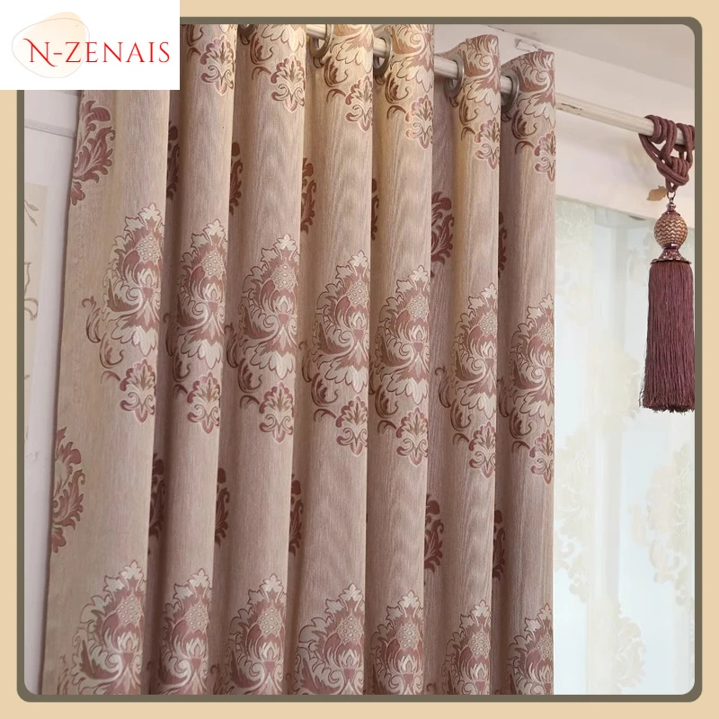

Custom Size Curtains for Living Dining Room Bedroom European Style High-end Double-sided Large Jacquard Blackout White Tulle