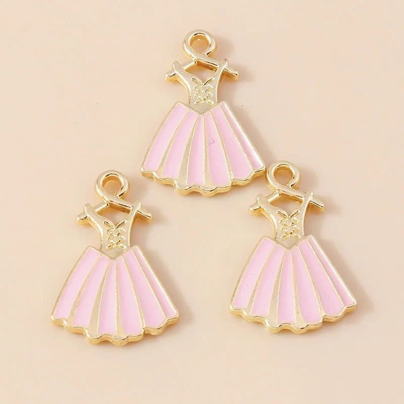 Leslie 10 Stück 13 x 20 mm niedliche Emaille-Hochzeitskleid-Rock-Charms für DIY-Ohrring-Halsketten-Armband-Schmuck – Detail 3