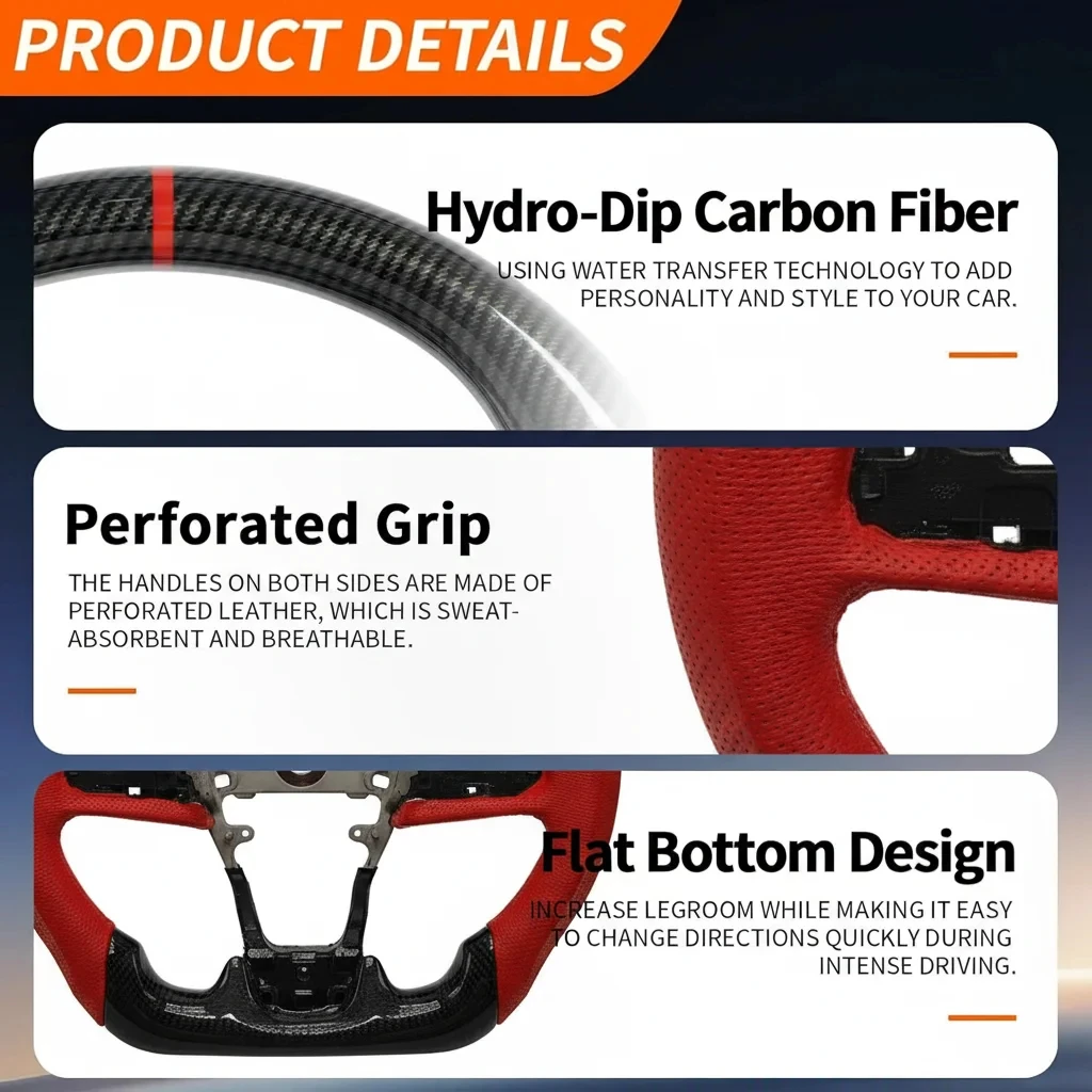 High-Quality Carbon Fiber Steering For Honda Civic Gen 10th Type R Fk8 2016-2021 Car Modification Red Leather Steering Wheel